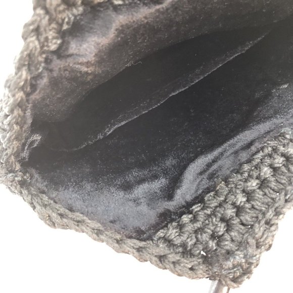 VTG 70s Black Macrame Purse Bag Round Handles Wood Beads Boho Handmade Retro - Picture 9 of 11